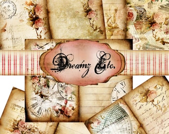 Kit de diario digital "Vintage Love Story" - Kit Paper Pack 2, ideal para álbumes de recortes, diarios, creación de tarjetas y proyectos de medios mixtos