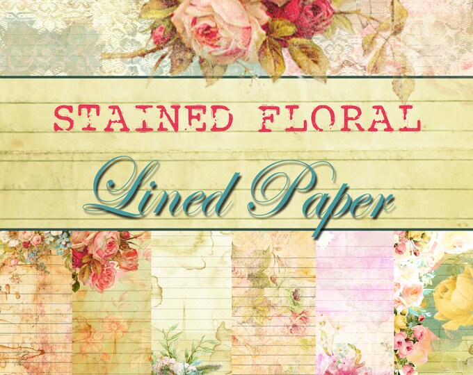 Digital Paper Digital Lined Paper Stained Floral Lined Paper Collection