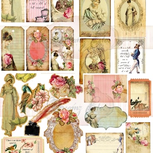 Carta digitale "Simply Jane" Ephemera Pack 1 - Ottimo per scrapbooking, diari - Tema Jane Austen