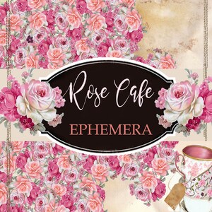 Digital Paper - Ephemera Kit - &quot;Rose Cafe&quot;  - Great for Scrapbooking, Journals, Card Making and Mixed Media Projects