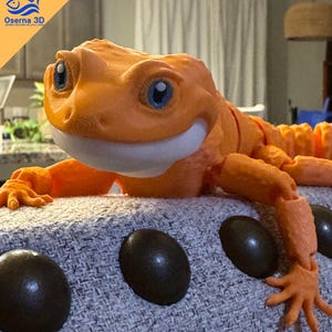 Flexi Leopard Gecko Lizard 10.5 inches | Stunning Creamcicle Color and Blue Eyes | Articulated 3D Printed Toy for Desk | Fidget
