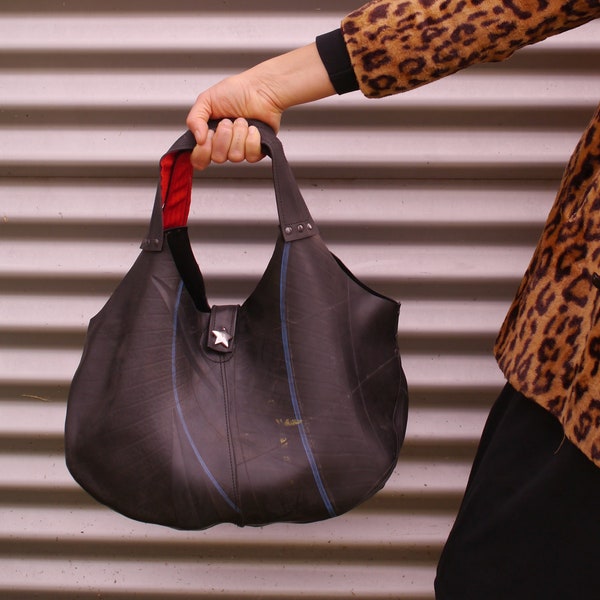 Vegan handbag, supersized, super-size, vegan leather, upcycled fashion, sustainable fashion, designer handbag, waterproof, innertube