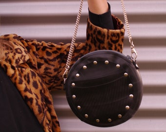Vegan handbag, Upcycled Innertube, vegan leather, Round purse, upcycled fashion, sustainable fashion, designer handbag, waterproof