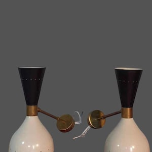 Pair of Stilnovo Diabolo Wall Sconces | 1950s Italian Style Wall Lamps | Mid Century Modern Brass Lighting | Handmade Wall Lights