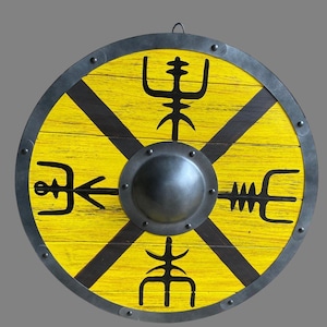 24&quot; Viking Wooden Shield – Hand Painted Round Wall Decor – Medieval Norse Shield – Decorative Designer Shield
