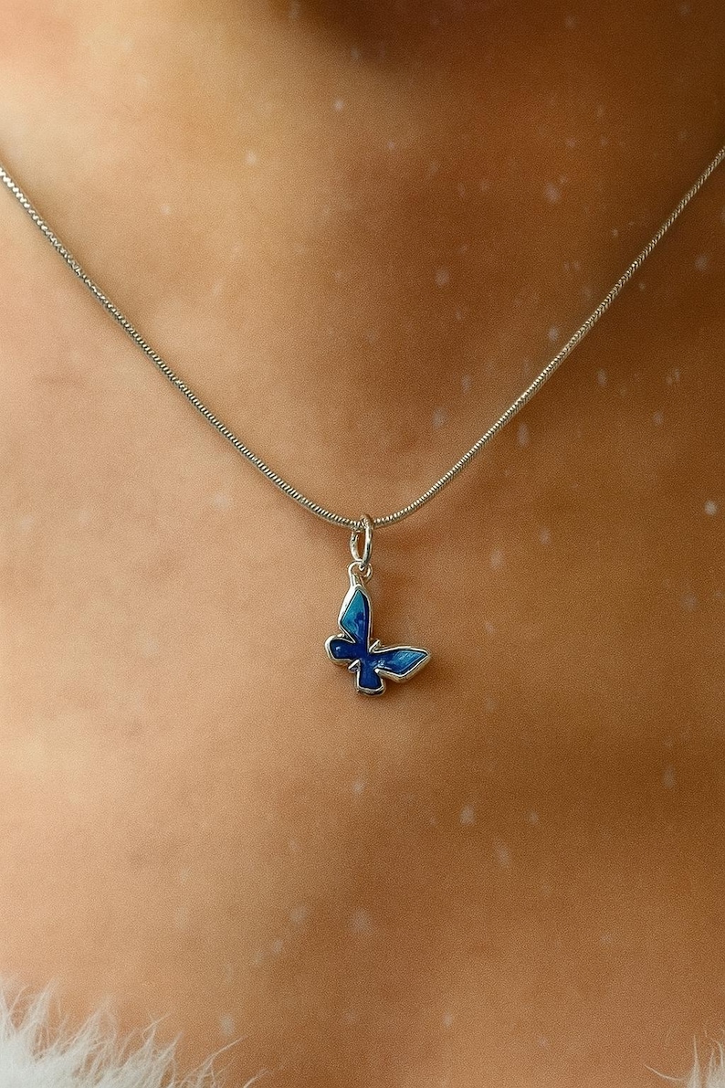 925 Sterling Silver Blue Butterfly Necklace – Dainty Charm Pendant, Gift for Her image 4