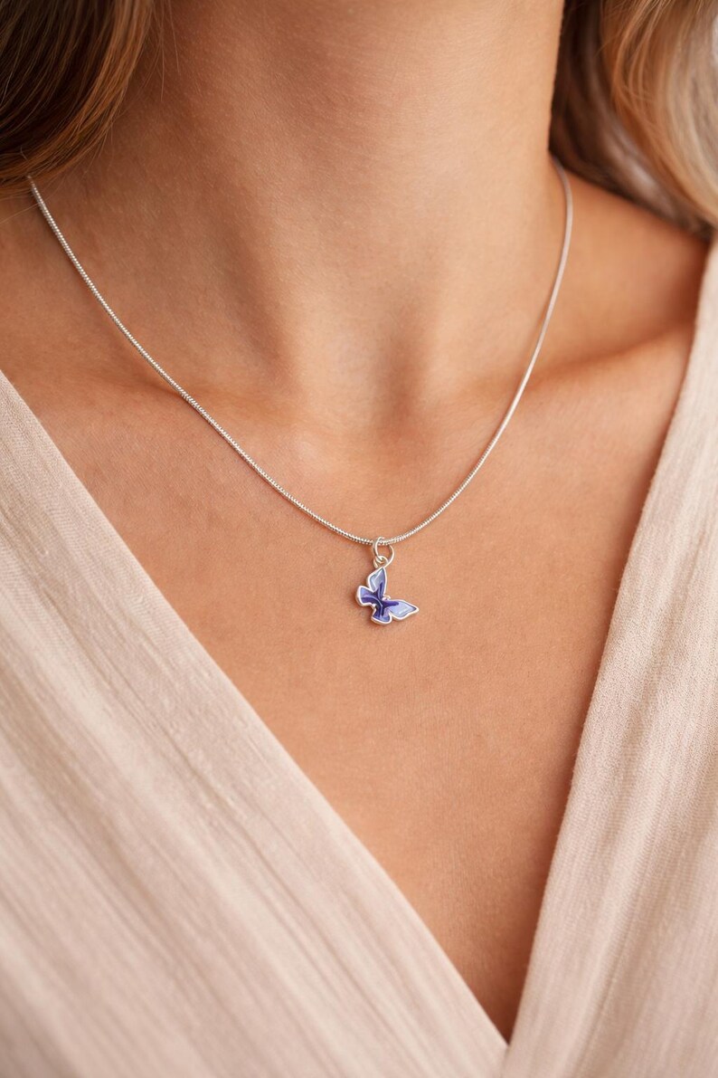 925 Sterling Silver Blue Butterfly Necklace – Dainty Charm Pendant, Gift for Her image 3