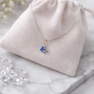 925 Sterling Silver Blue Butterfly Necklace – Dainty Charm Pendant, Gift for Her image 1