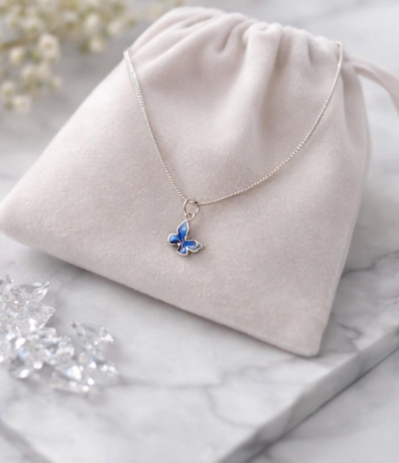 925 Sterling Silver Blue Butterfly Necklace – Dainty Charm Pendant, Gift for Her image 1