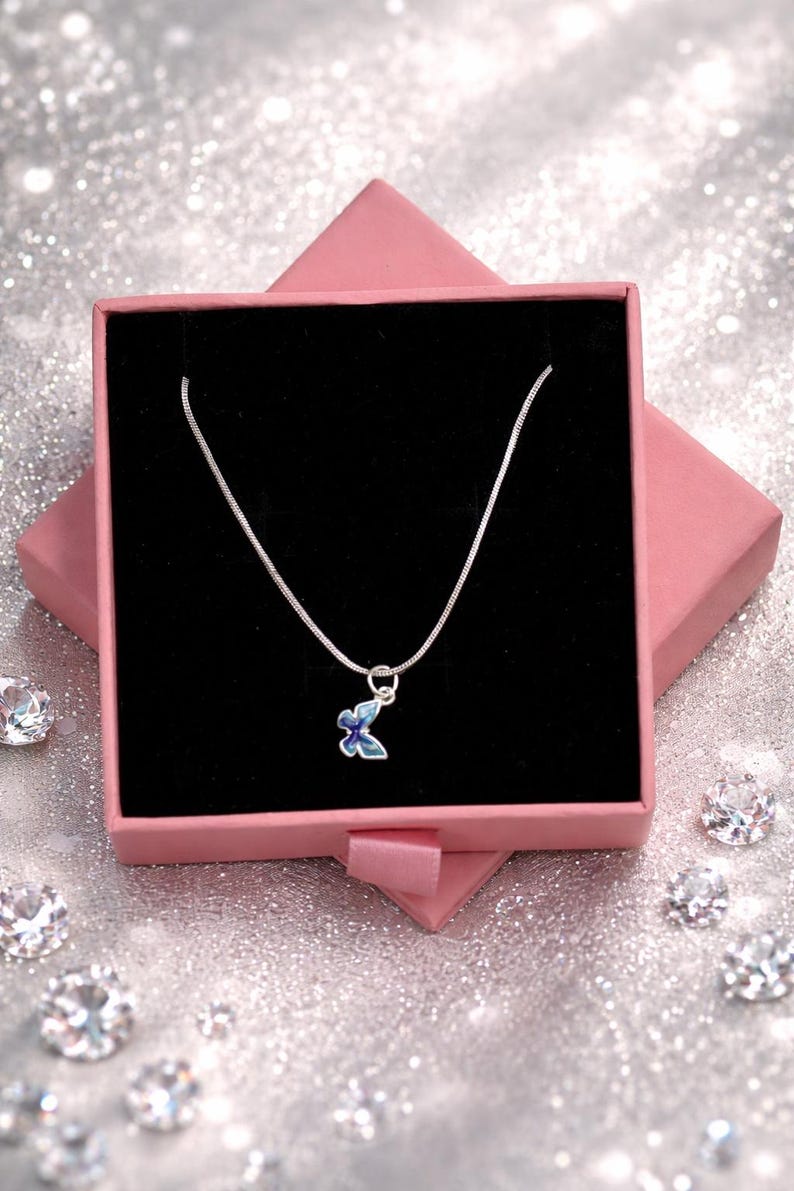 925 Sterling Silver Blue Butterfly Necklace – Dainty Charm Pendant, Gift for Her image 6