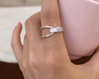 925 Sterling Silver Open Ring, Adjustable Minimalist Band, Modern Everyday Jewelry