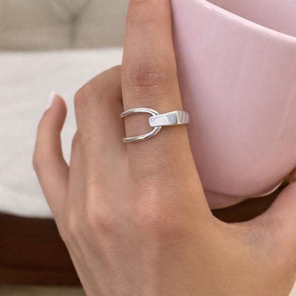 925 Silver Finish Open Ring, Adjustable Minimalist Band, Modern Everyday Jewelry
