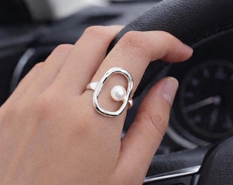 Minimalist Pearl Open Ring – 925 Silver Finish Jewelry for Women