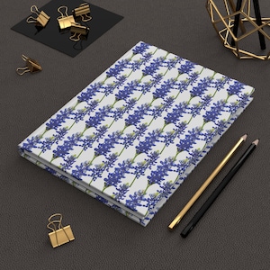 Cuaderno de tapa dura con rayas mate de Bluebonnets, cuaderno floral, diario de flores silvestres, diario floral, regalo para amantes de la naturaleza, diario botánico