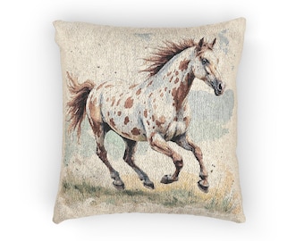 Kussen met afbeelding van een galopperend Appaloosa-paard | Rustiek kussen met paardenmotief