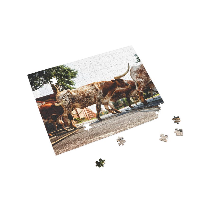Longhorn Cattle Crossing Puzzle | 252, 500, 1000 Piece Jigsaw, Texas ...