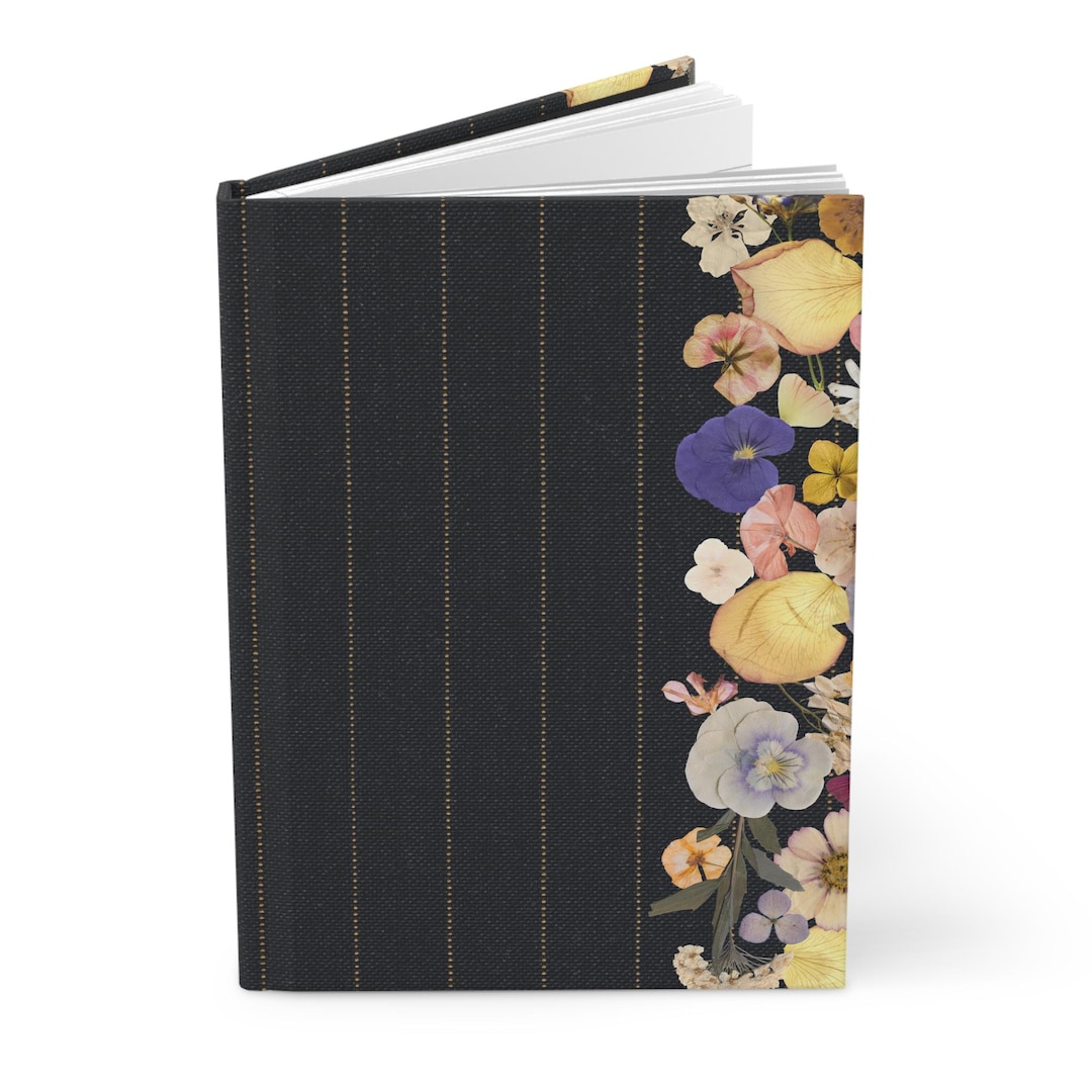 Vintage Floral Border Hardcover Journal | Matte Black Pinstripe Pressed ...