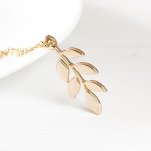 Gold Plated Branch Necklace, Leaves Pendant Necklace, Simple Nature Necklace, Botanical Gift for Her. Handmade Jewellery UK.