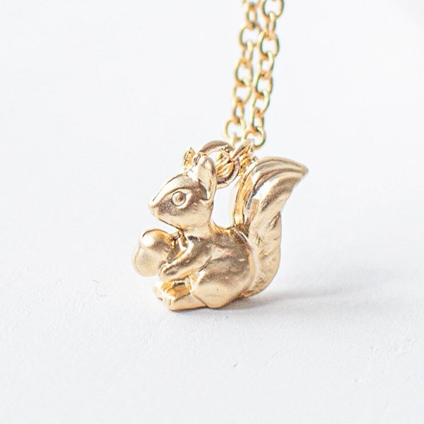 Tiny Gold Plated Squirrel Necklace, Cute Squirrel Charm Necklace, Woodland Pendant Necklace, Fun Whimsical Jewellery.