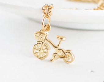 Gold Plated Bicycle Charm Necklace, Tiny Bike Pendant Necklace, Cute Gift for a Cyclist. Handmade Jewellery UK.