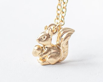 Tiny Gold Plated Squirrel Necklace, Cute Squirrel Charm Necklace, Woodland Pendant Necklace, Fun Whimsical Jewellery.