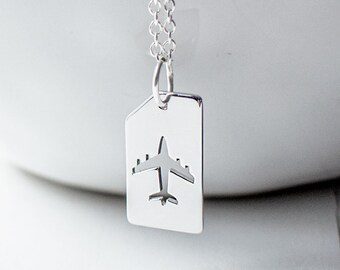 Plane Ticket Necklace, Silver Plated Airplane Necklace, Tiny Aeroplane Pendant Necklace, Bon Voyage Gift, Travel Necklace.