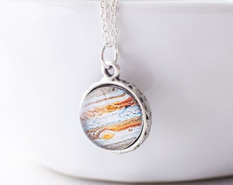 Jupiter Pendant Necklace, Planet Jupiter Necklace, Antique Silver Necklace, Space Necklace, Science Inspired Gift, Astronomy Jewellery.