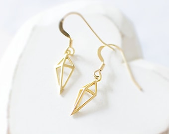 Gold Plated Spike Earrings, Simple Everyday Earrings, Minimalist Geometric Earrings, Gold Triangle Earrings. Handmade Jewellery UK.