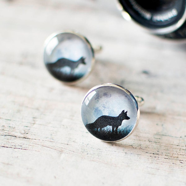 Black Fox Cufflinks, Wild Animal Cufflinks, Forest Wildlife Cufflinks, Wedding Groom Cufflinks. Stocking Filler for Men. Jewellery UK.