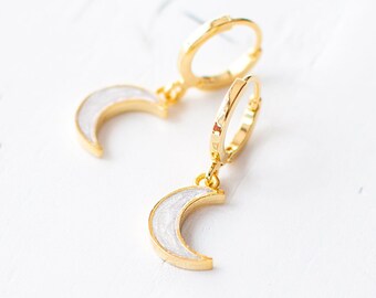 Tiny Crescent Earrings, Gold Plated Moon Huggies, Celestial Hoop Earrings, Dainty Delicate Half Moon Earrings.