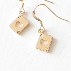 Gold Ace of Hearts Earrings, Ace Earrings, Playing Cards Earrings, Vegas Earrings. Poker Earrings, Casino Earrings.