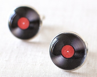 Vinyl Record Cufflinks, Music Cufflinks, Jazz Cufflinks, Vintage LP Cufflinks. Gift for a Music Lover or a Musician. Handmade Jewellery UK.