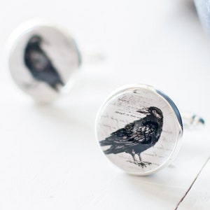 Black Crow Cufflinks, Odin&#39;s Raven Cufflinks, Norse Mythology Inspired Cufflinks, Black Bird Cufflinks, Gift Idea for Horror Lovers.