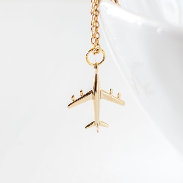 Gold Plane Necklace, Airplane Pendant Necklace, Aeroplane Charm Necklace, Travel Necklace, Farewell Gift, Gift for Long Distance Friend, UK.