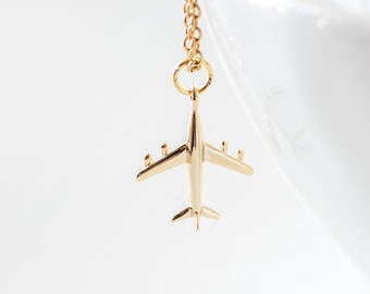 Gold Plane Necklace, Airplane Pendant Necklace, Aeroplane Charm Necklace, Travel Necklace, Farewell Gift, Gift for Long Distance Friend, UK.