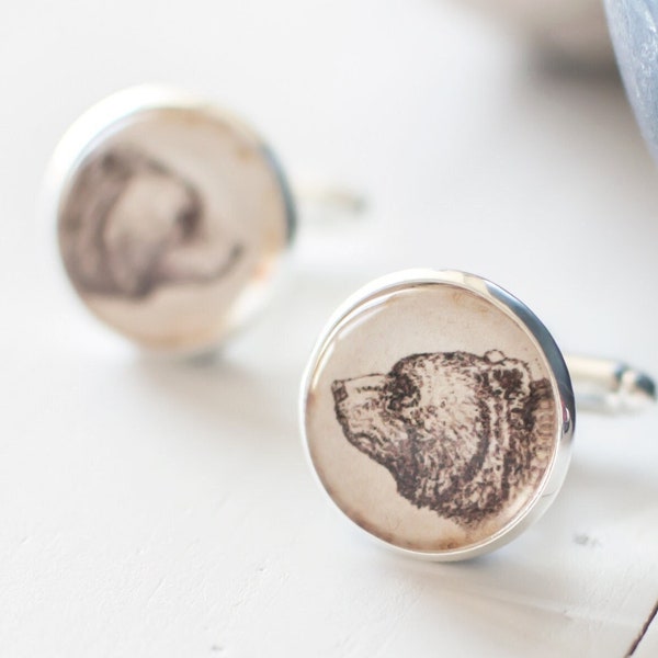 Vintage Bear Cufflinks, Wild Animal Cufflinks, Nature Inspired Cufflinks, Gift for a Dad. 