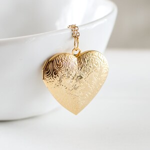 Floral Heart Locket Necklace, Large Heart Pendant Necklace, Vintage Style Gold Plated Photo Locket, UK.