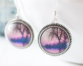 Purple Dawn Earrings, Nature Inspired Glass Earrings, Boho Dangle Earrings, Purple Sky Earrings, Handmade Jewellery UK.