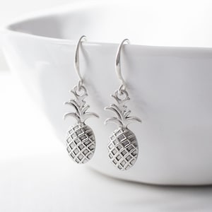 Antique Silver Pineapple Earrings, Tropical Fruit Drop Earrings, Summer Dangle Earrings, Summer Vacation Jewellery.