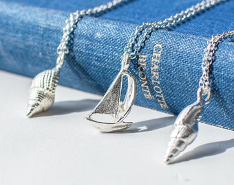 Silver Plated Nautical Necklace, Ocean Inspired Charm Necklace, Summer Beach Vacation Jewellery.
