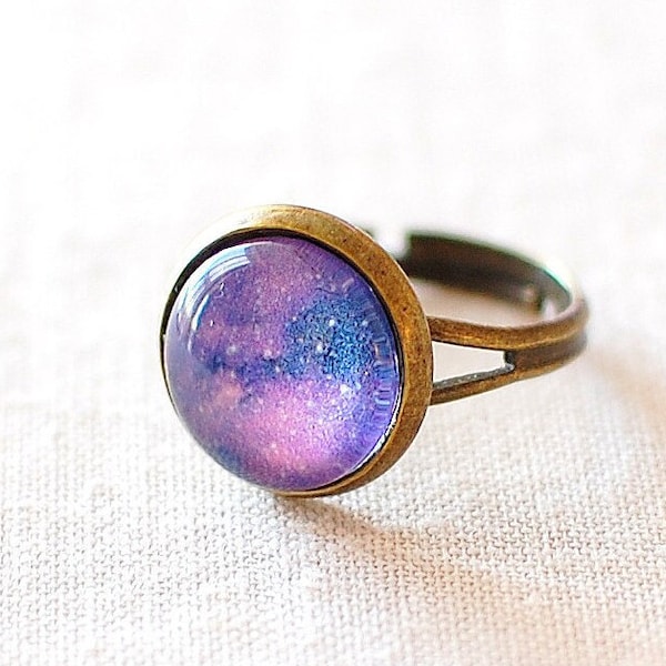 Purple Galaxy Ring, Space Ring, Astronomy Ring, Universe Jewellery for Space Lovers. Glass Dome Adjustable Ring, Galaxy Jewellery Gift Idea.