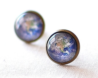 Planet Earth Earrings, World Stud Earrings, Solar System Earrings, World Travel Earrings. Wanderlust Gift for Space Lovers. Jewellery UK.