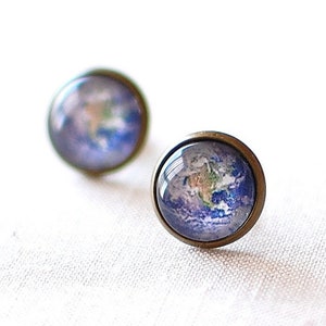 Planet Earth Earrings, World Stud Earrings, Solar System Earrings, World Travel Earrings. Wanderlust Gift for Space Lovers. Jewellery UK.