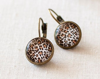 Leopard Print Earrings, Animal Print Stud Earrings, Leopard Pattern Earrings, Leopard Print Jewellery. Handmade Jewellery UK.