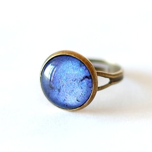 Lapis Lazuli Ring, Adjustable Glass Dome Ring, Blue Ring, Faux Lapis Ring. Handmade Jewellery UK. image 1