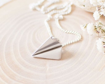 Paper Plane Necklace, Paper Airplane Necklace, Travel Necklace, Silver Plated Pendant Necklace. Wanderlust Gift. 1st Wedding Anniversary