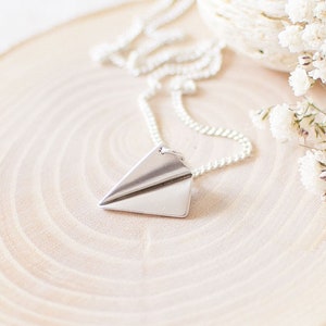 Paper Plane Necklace, Paper Airplane Necklace, Travel Necklace, Silver Plated Pendant Necklace. Wanderlust Gift. 1st Wedding Anniversary