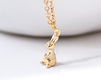 Gold Plated Rabbit Necklace, Tiny Bunny Pendant Necklace, Cute Rabbit Charm Necklace, Woodland Animal Necklace.