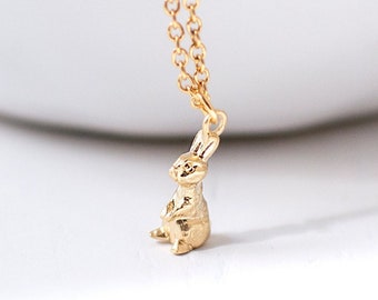 Gold Plated Bunny Necklace, Tiny Rabbit Charm Necklace, Woodland Animal Pendant.