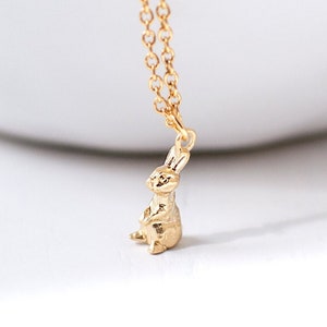 Gold Plated Rabbit Necklace, Tiny Bunny Pendant Necklace, Cute Rabbit Charm Necklace, Woodland Animal Necklace.